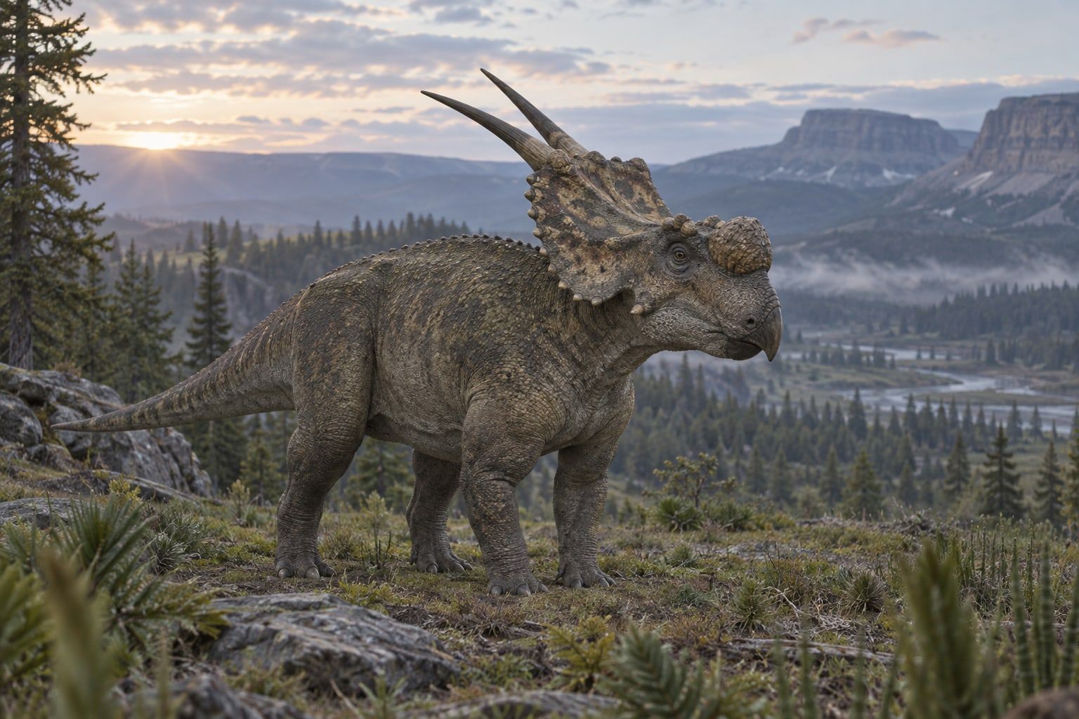 A life reconstruction of Achelousaurus in its habitat