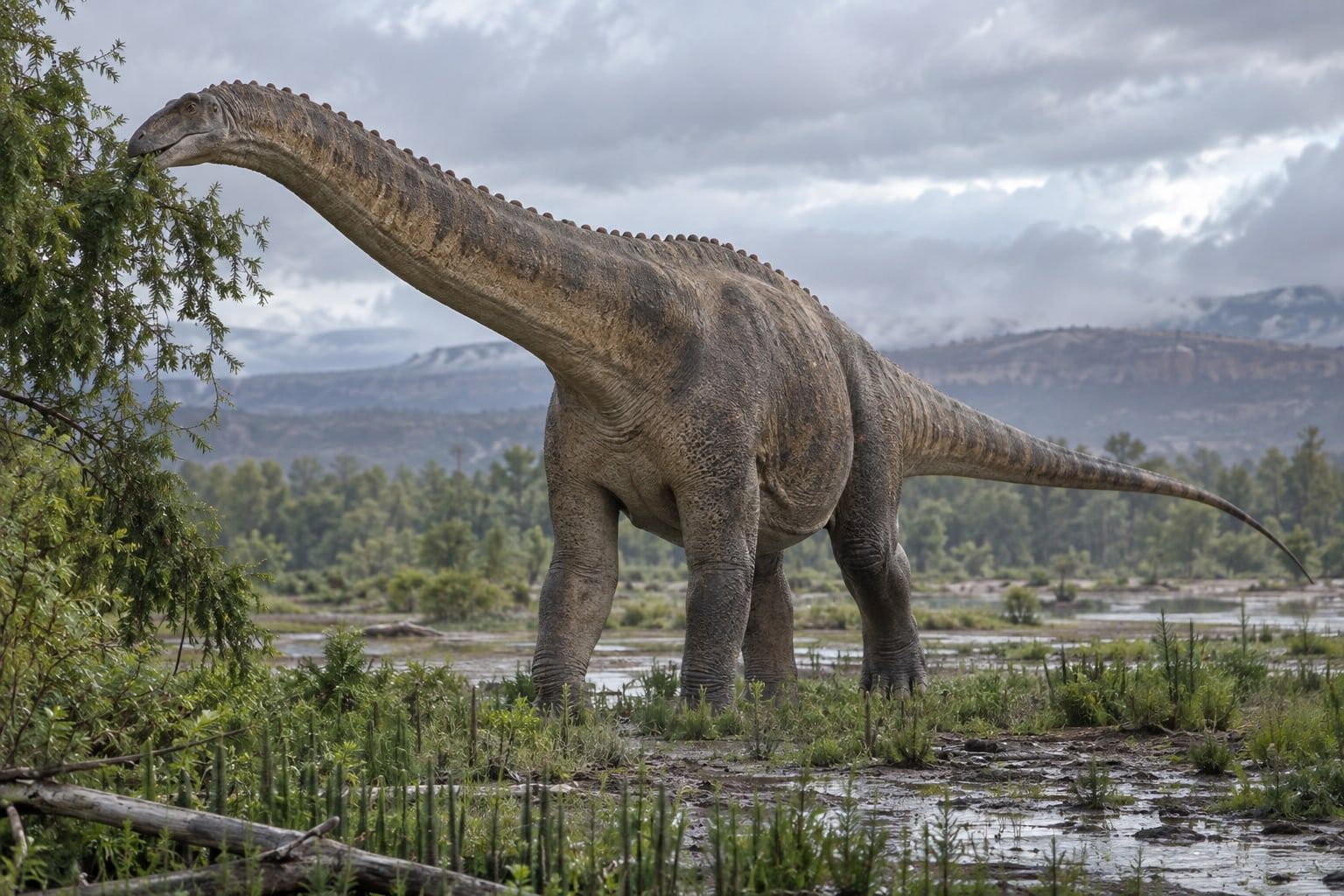 A life reconstruction of Alamosaurus in its habitat