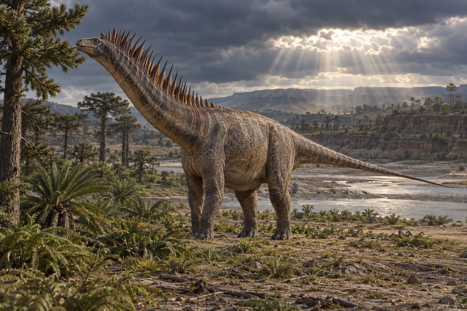 A life reconstruction of Amargasaurus in its habitat