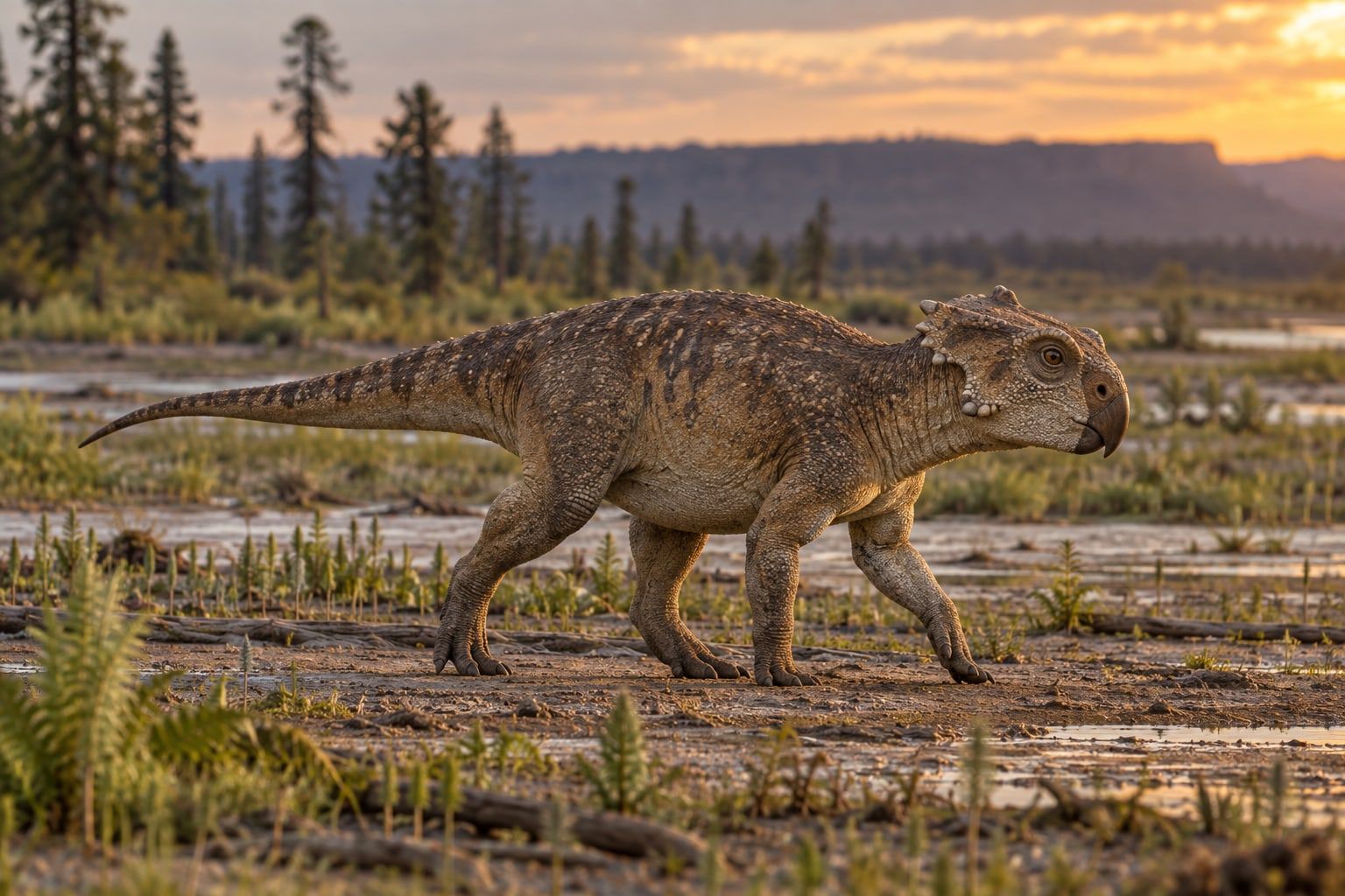 A life reconstruction of Aquilops in its habitat
