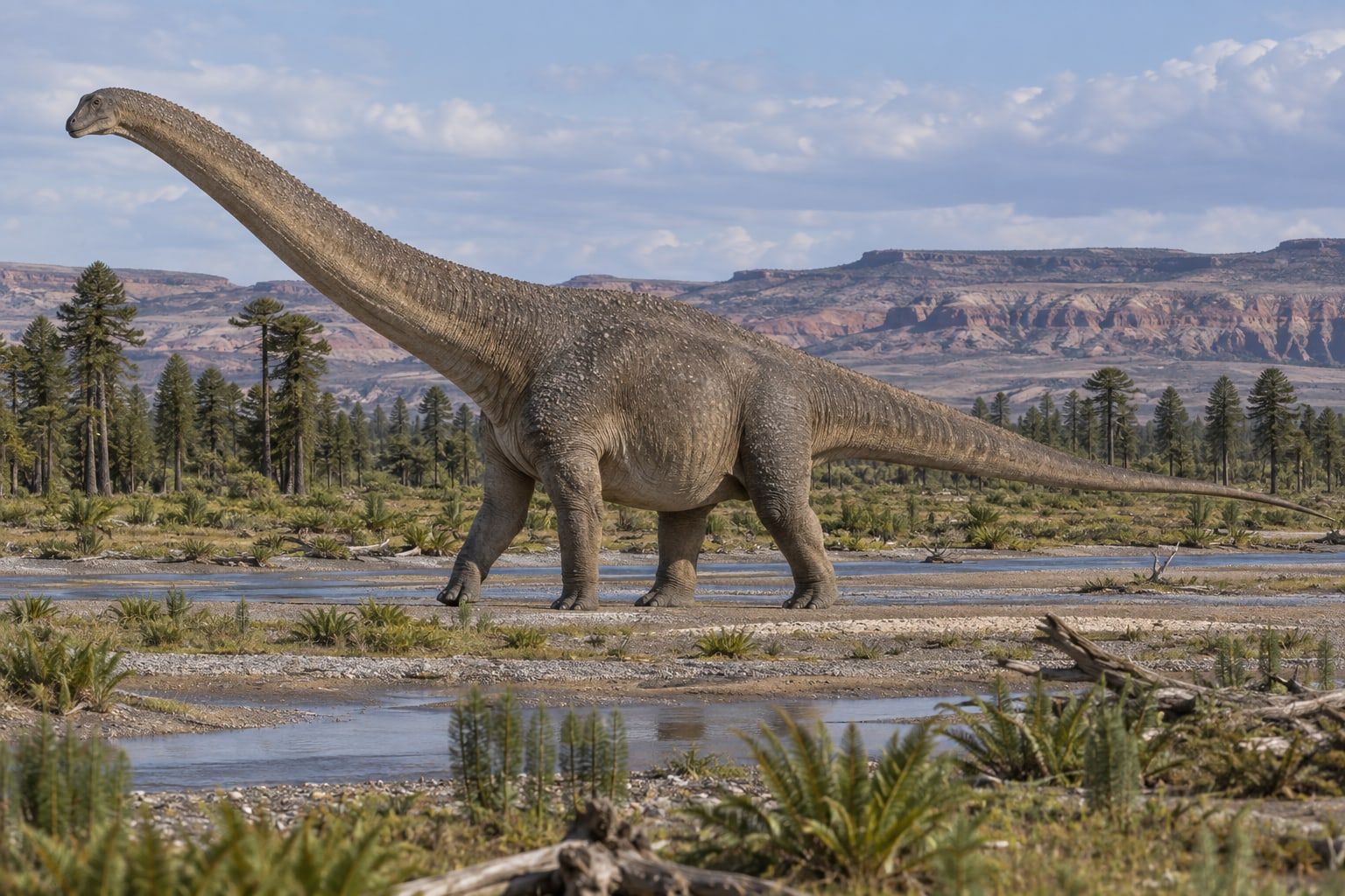 A life reconstruction of Argentinosaurus in its habitat