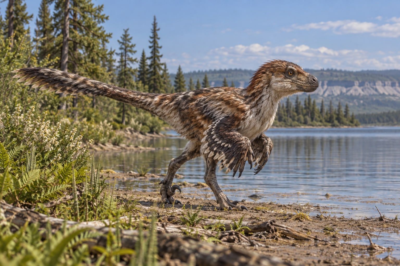 A life reconstruction of Atrociraptor in its habitat