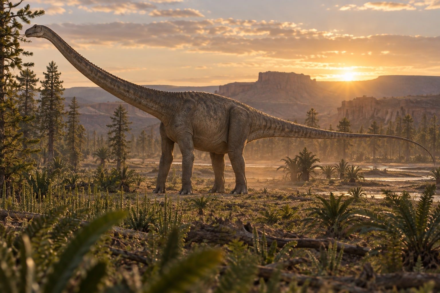 A life reconstruction of Barosaurus in its habitat