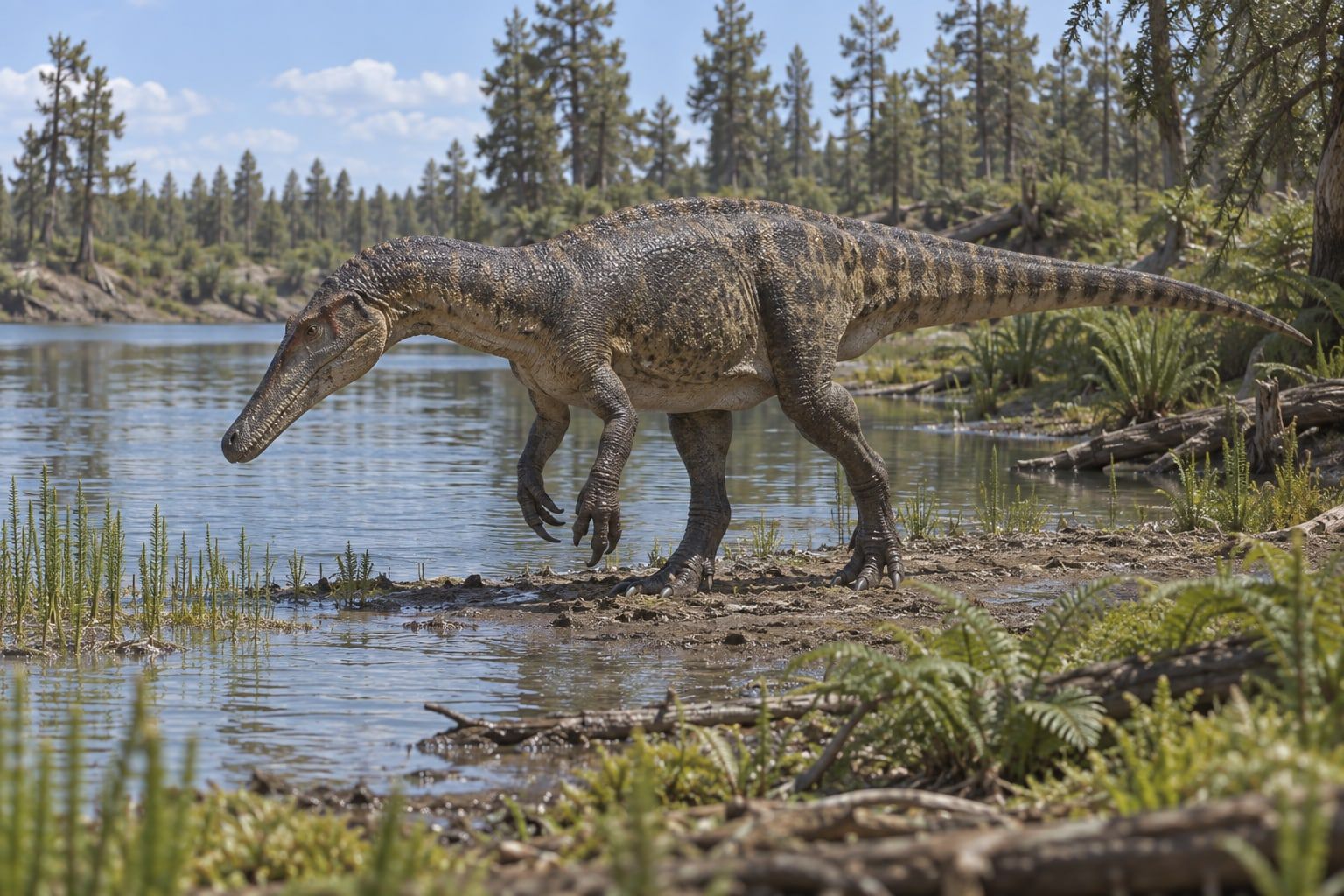 A life reconstruction of Baryonyx in its habitat
