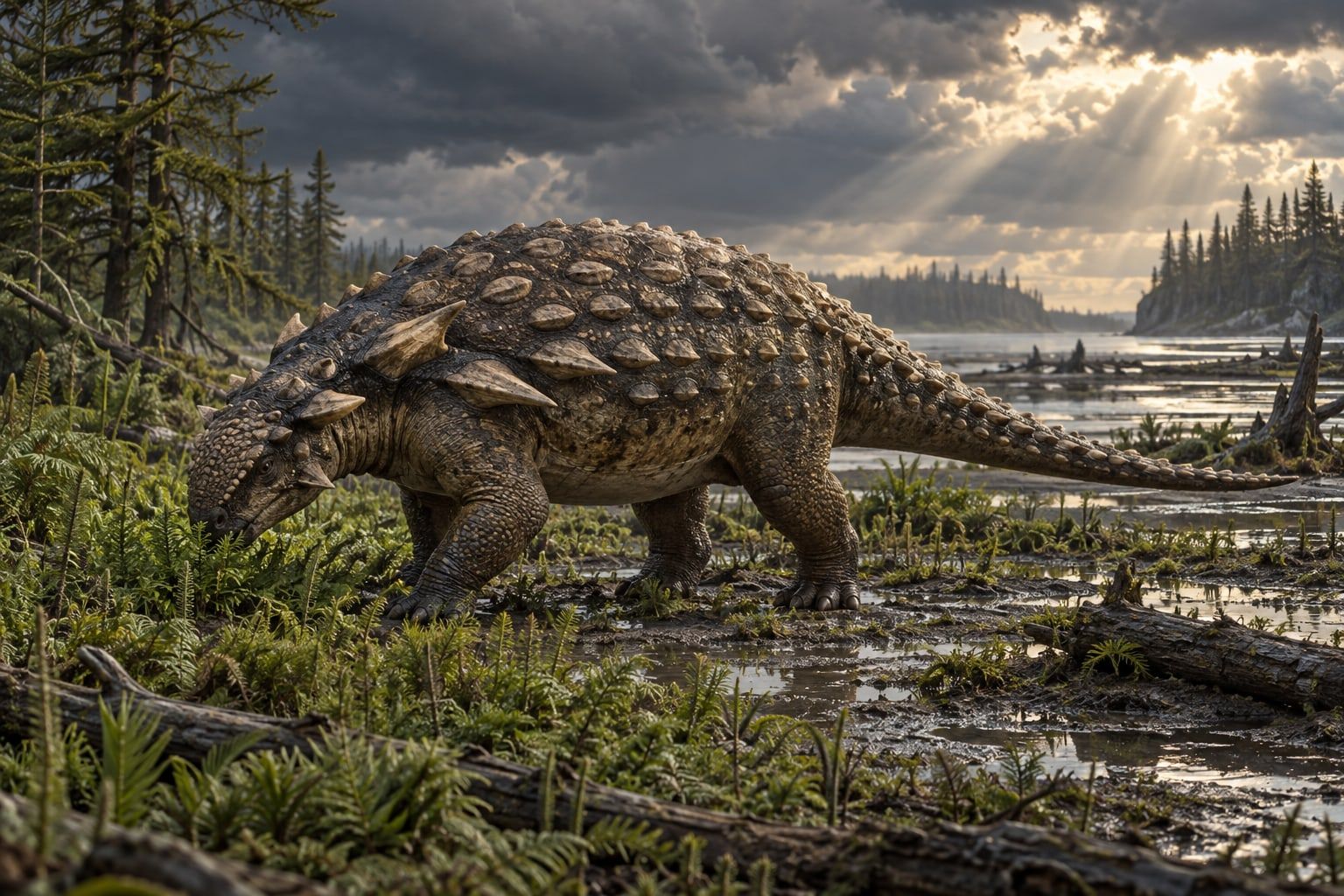 A life reconstruction of Borealopelta in its habitat