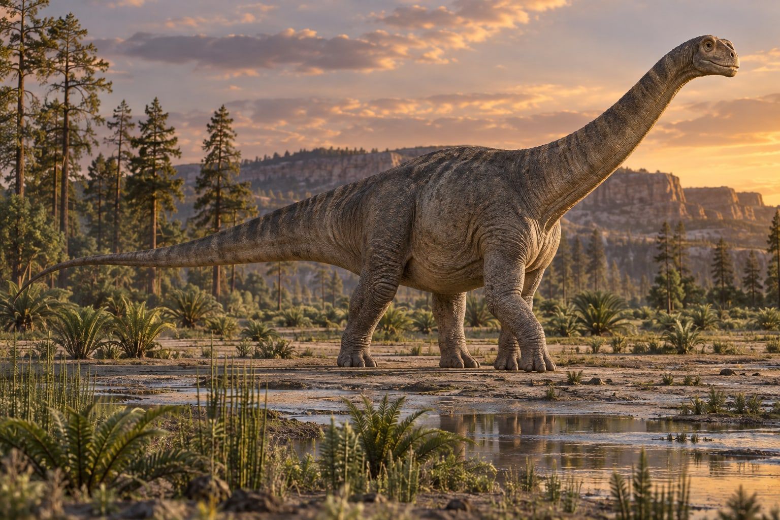 A life reconstruction of Camarasaurus in its habitat