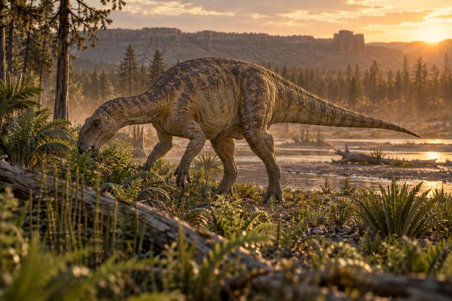 A life reconstruction of Camptosaurus in its habitat