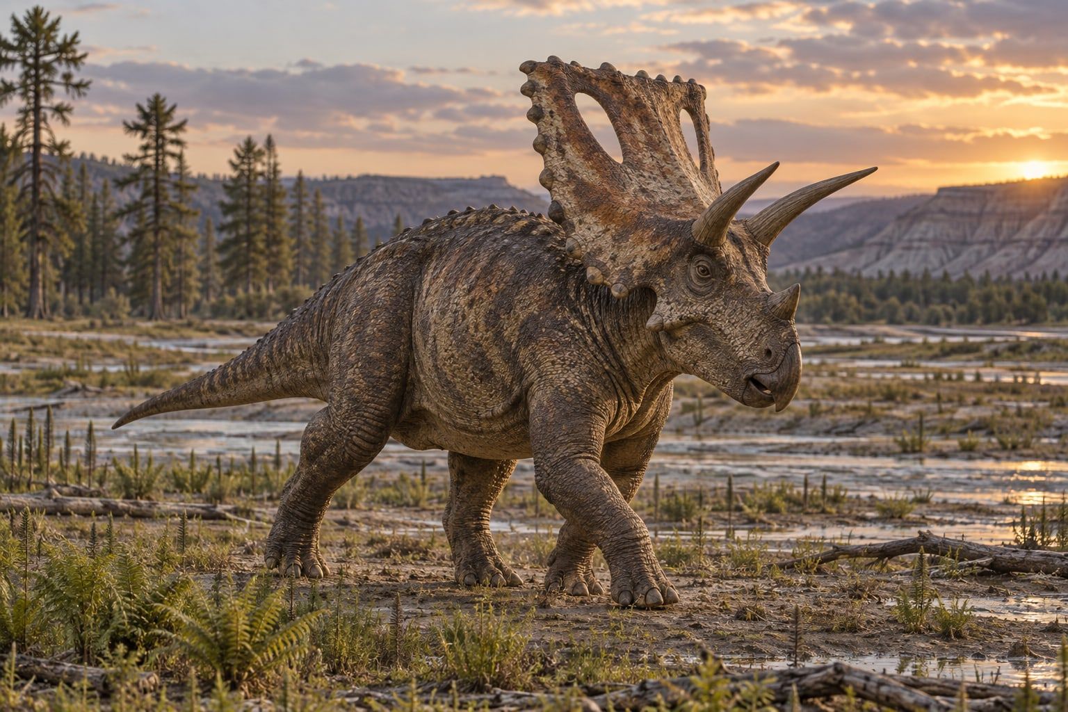 A life reconstruction of Chasmosaurus in its habitat