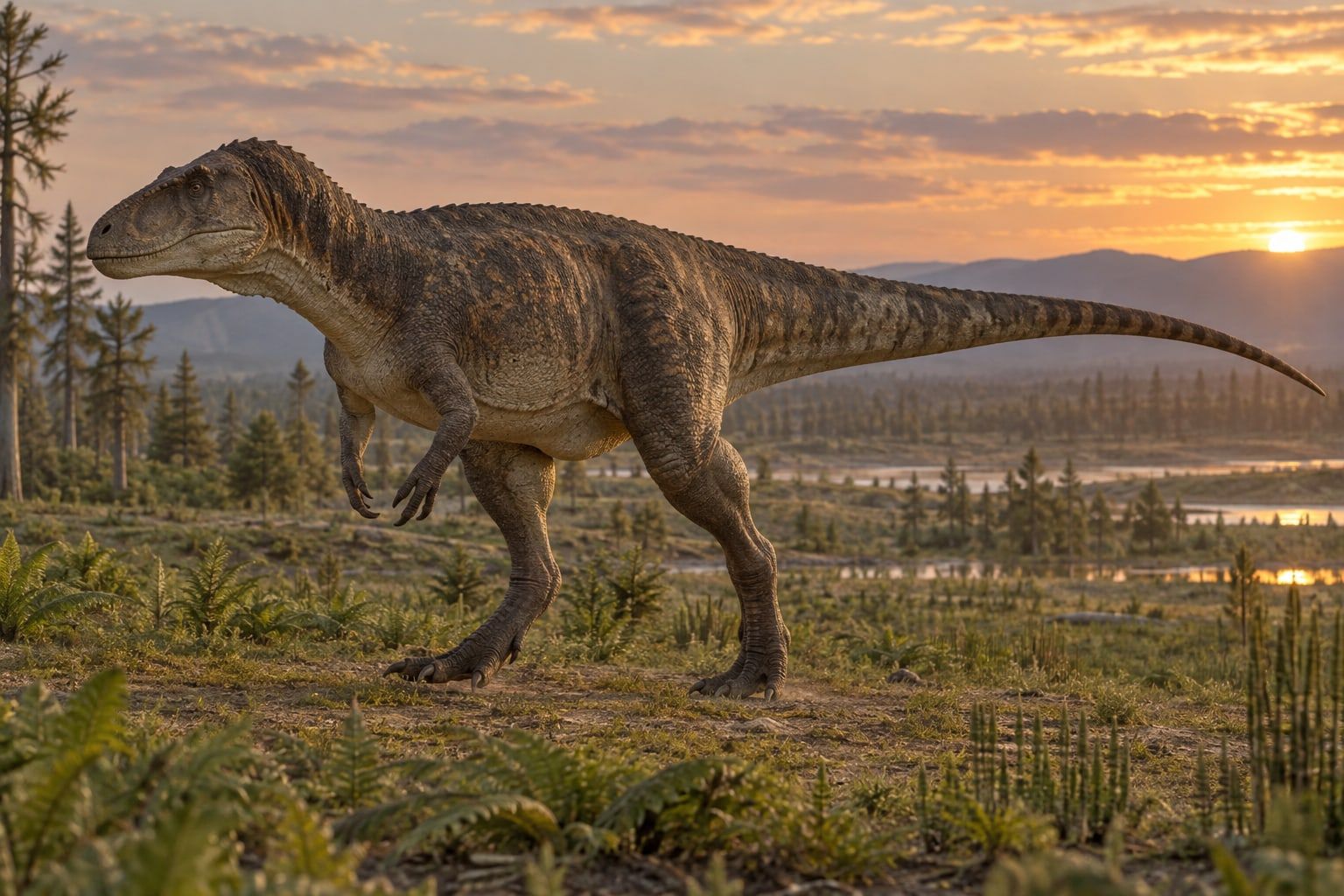 A life reconstruction of Chilantaisaurus in its habitat