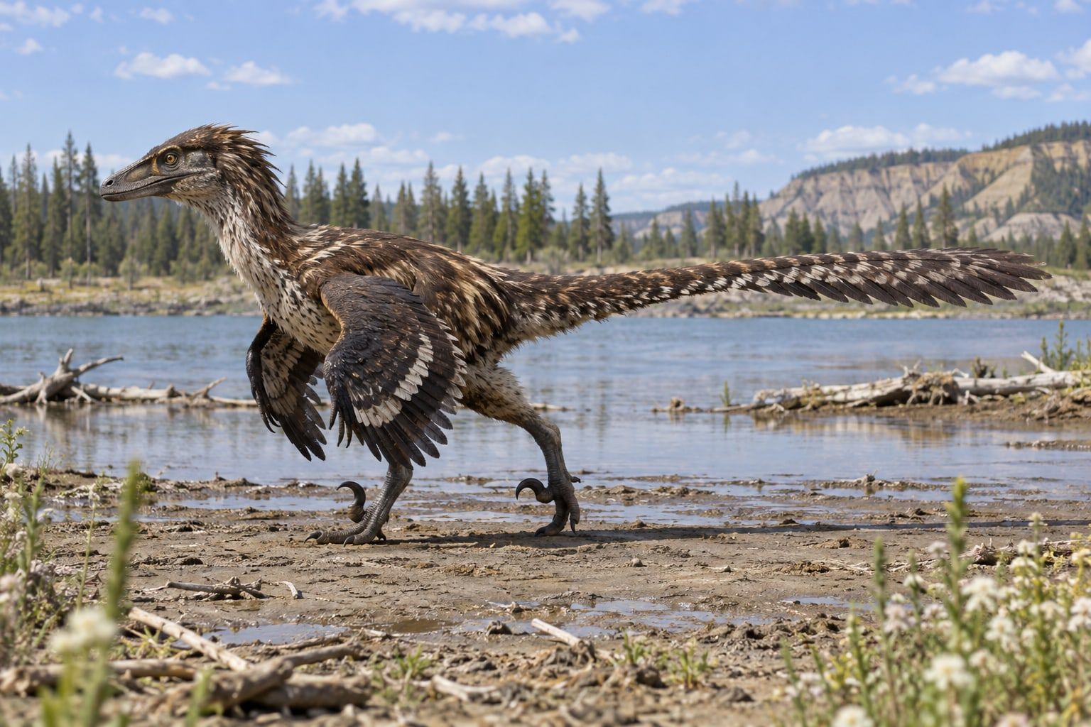 A life reconstruction of Dakotaraptor in its habitat