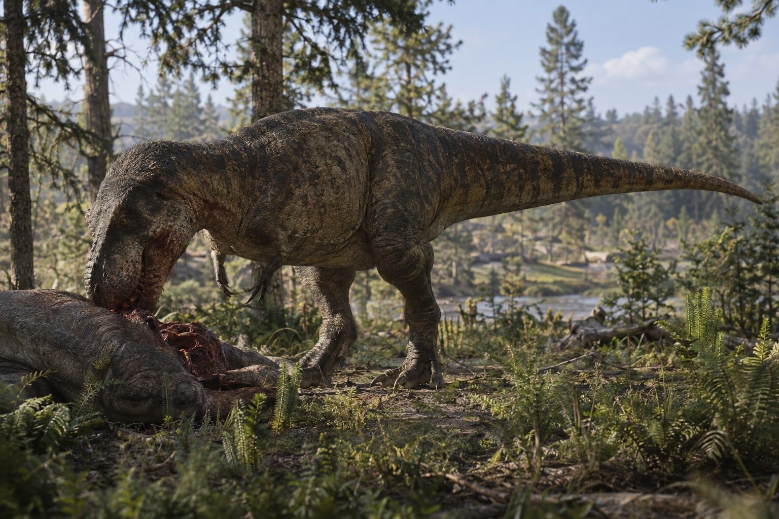 A life reconstruction of Daspletosaurus in its habitat