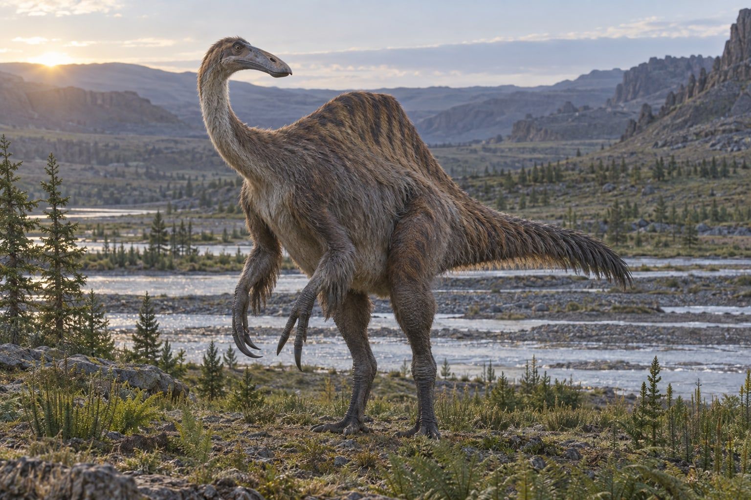 A life reconstruction of Deinocheirus in its habitat