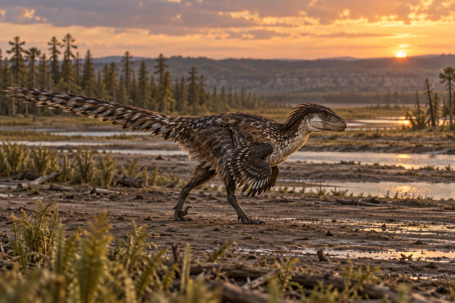 A life reconstruction of Dromaeosaurus in its habitat