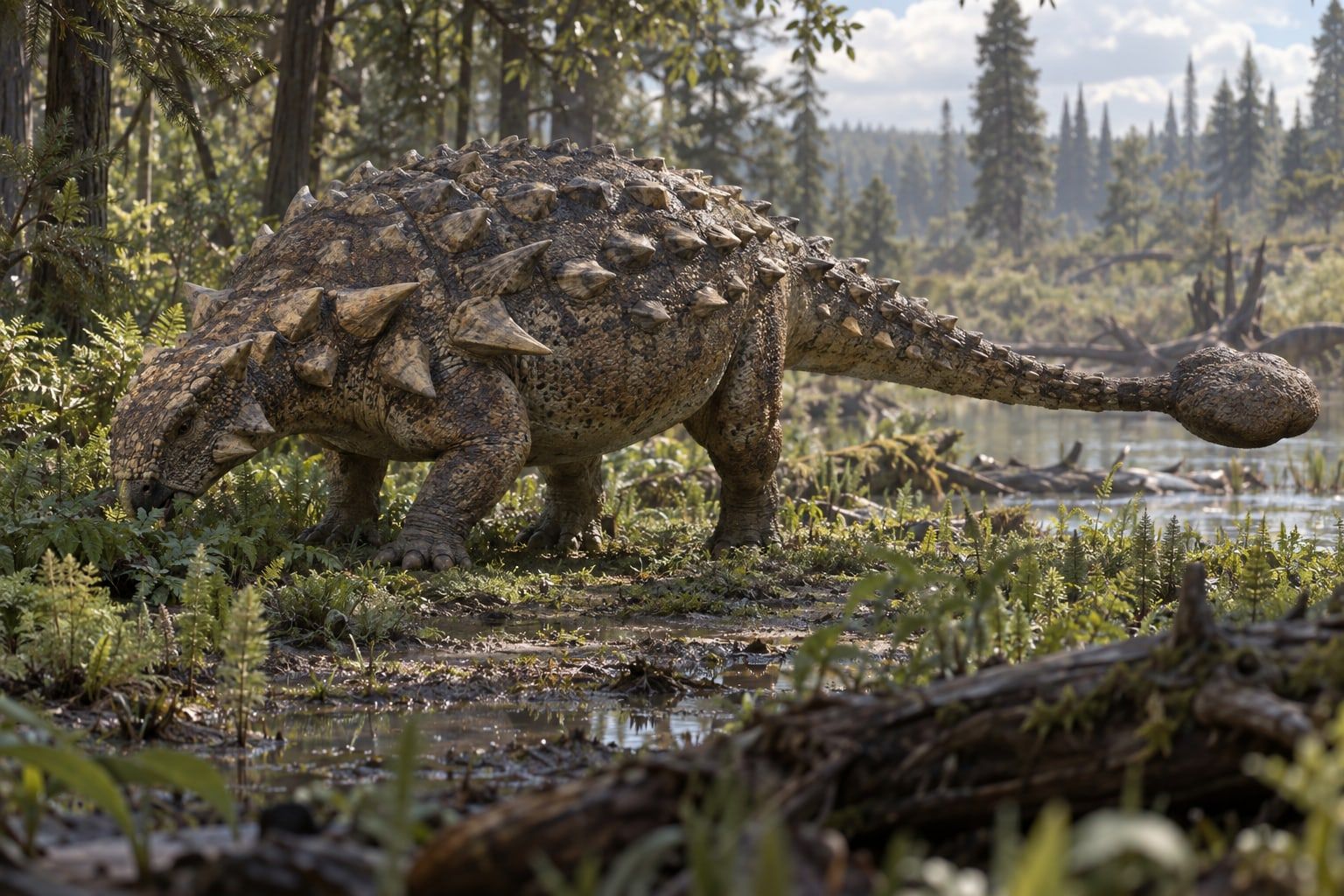 A life reconstruction of Euoplocephalus in its habitat