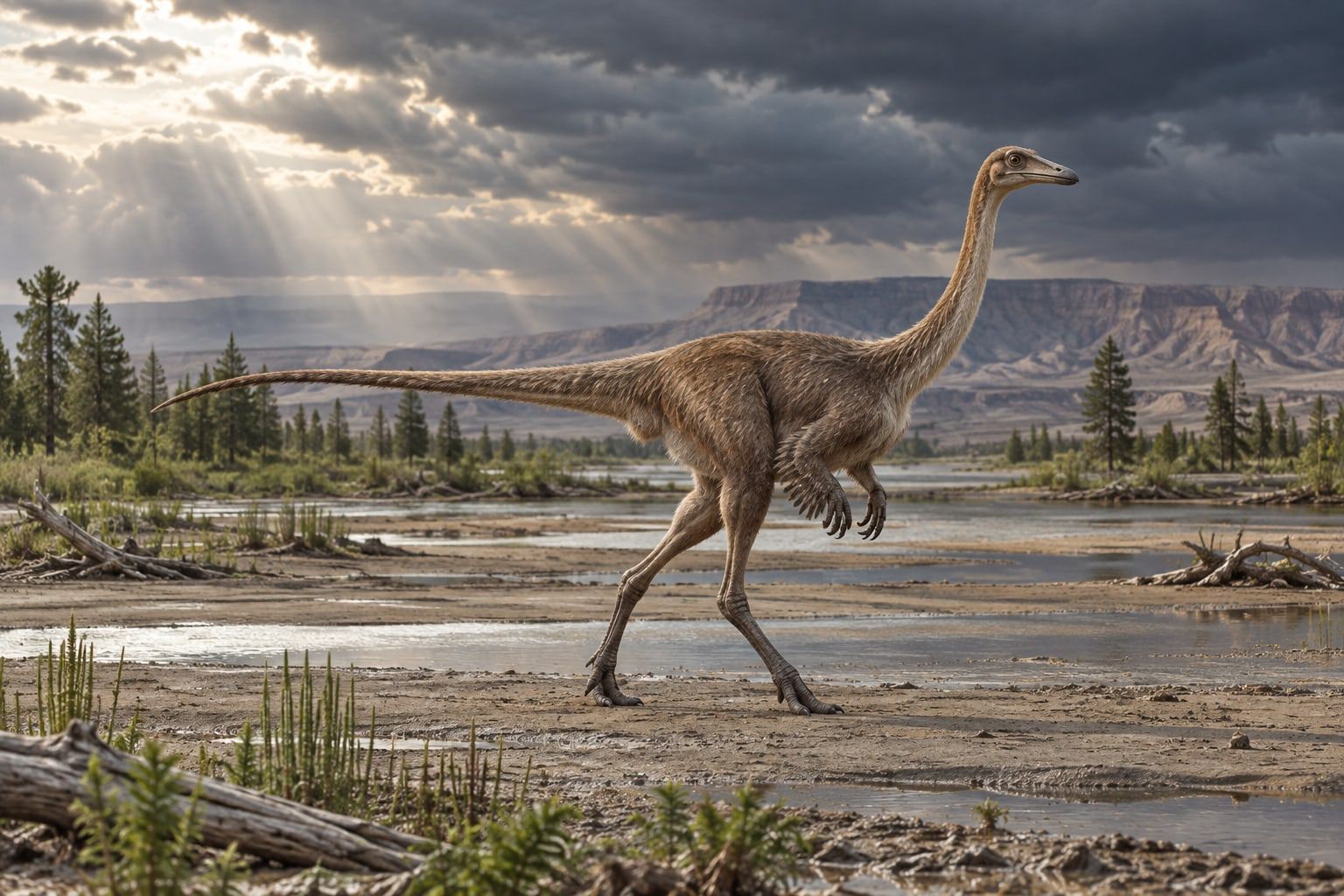 A life reconstruction of Gallimimus in its habitat