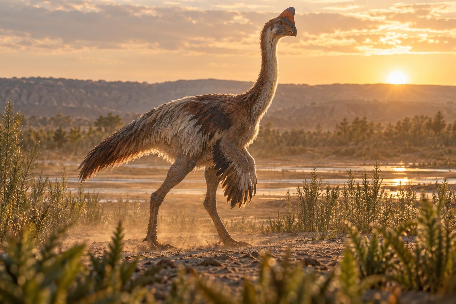 A life reconstruction of Gigantoraptor in its habitat