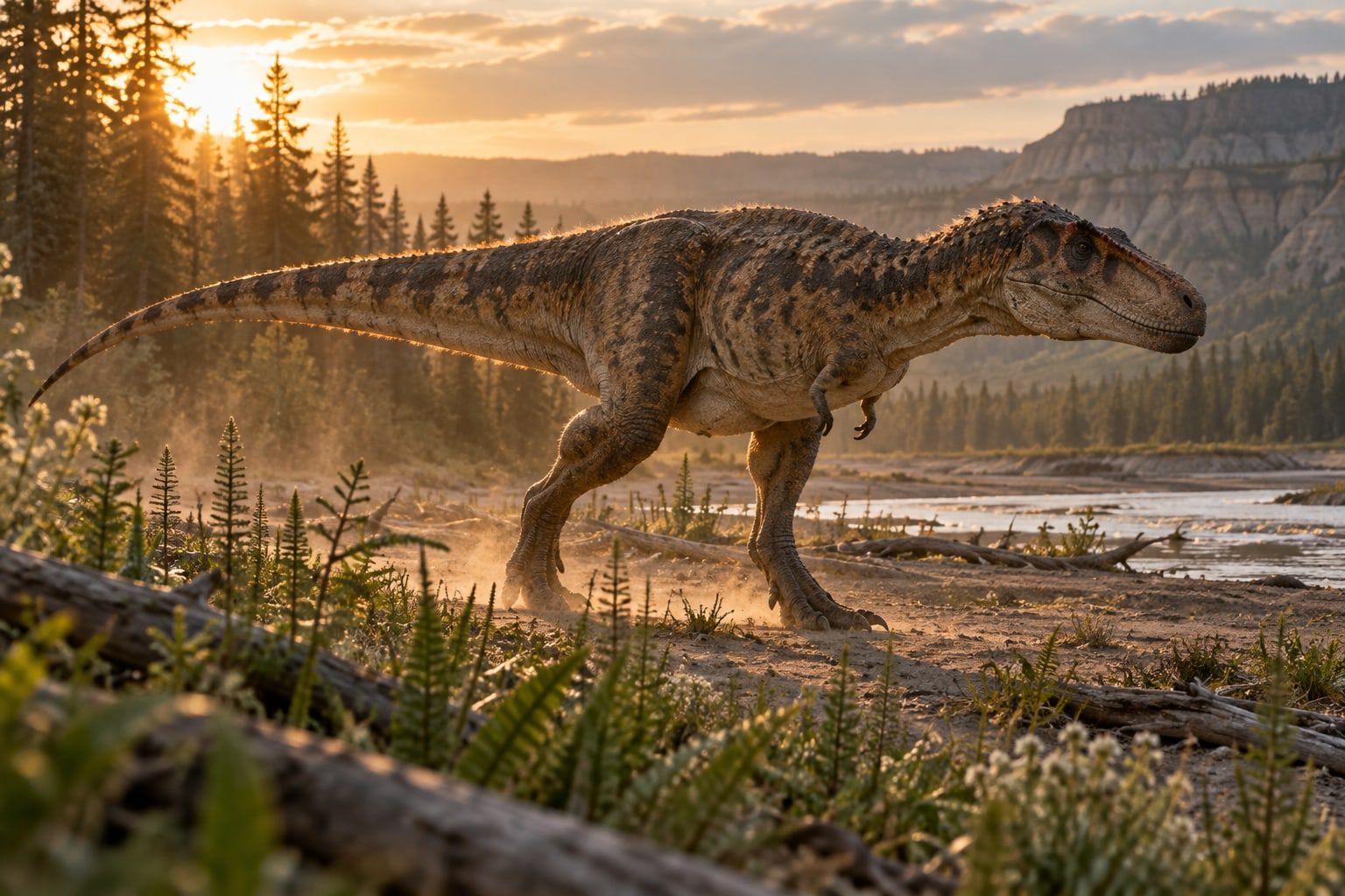 A life reconstruction of Gorgosaurus in its habitat