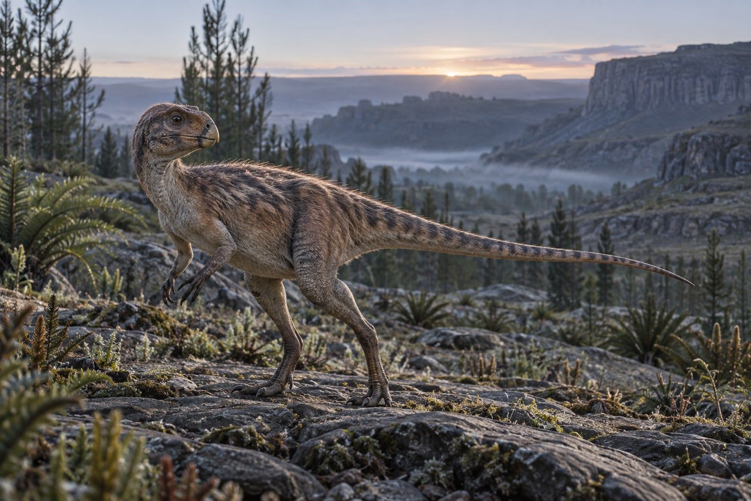 A life reconstruction of Heterodontosaurus in its habitat