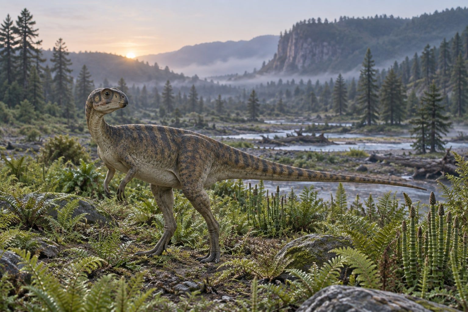 A life reconstruction of Hypsilophodon in its habitat