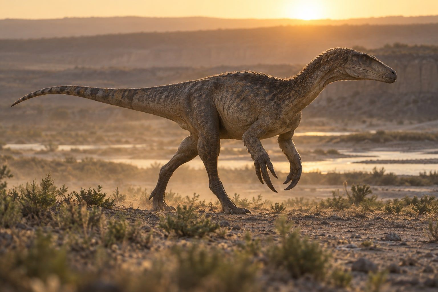 A life reconstruction of Joaquinraptor in its habitat