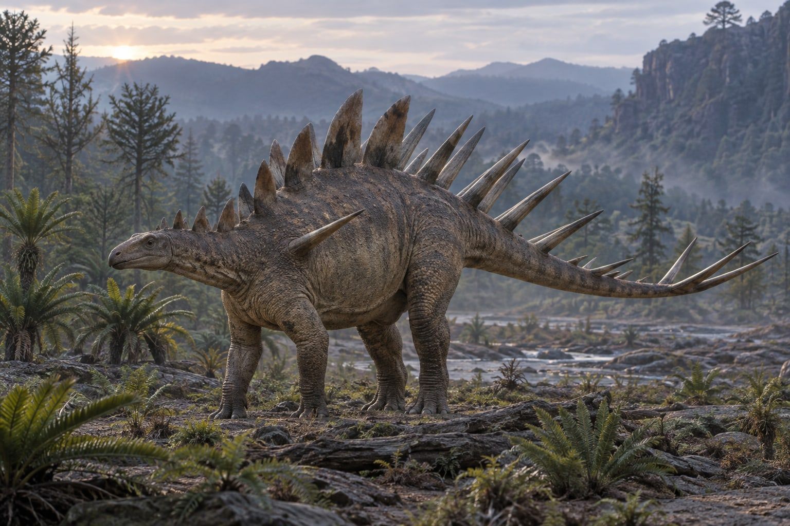 A life reconstruction of Kentrosaurus in its habitat