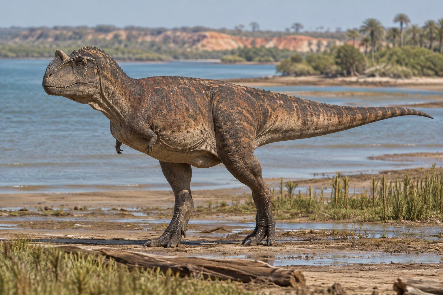 A life reconstruction of Majungasaurus in its habitat