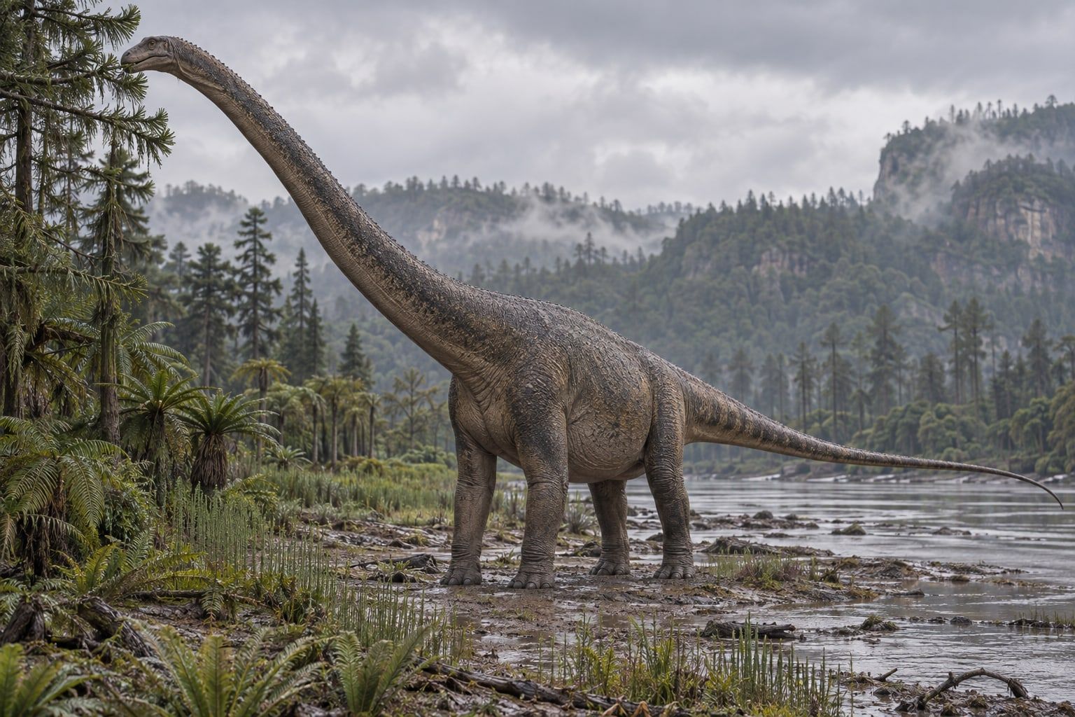A life reconstruction of Mamenchisaurus in its habitat