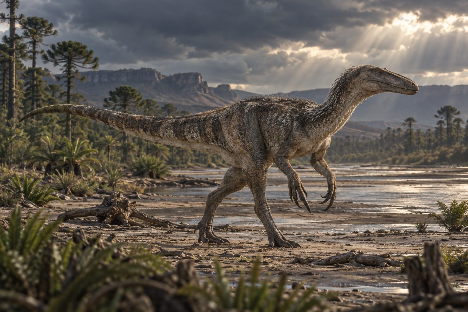 A life reconstruction of Megaraptor in its habitat