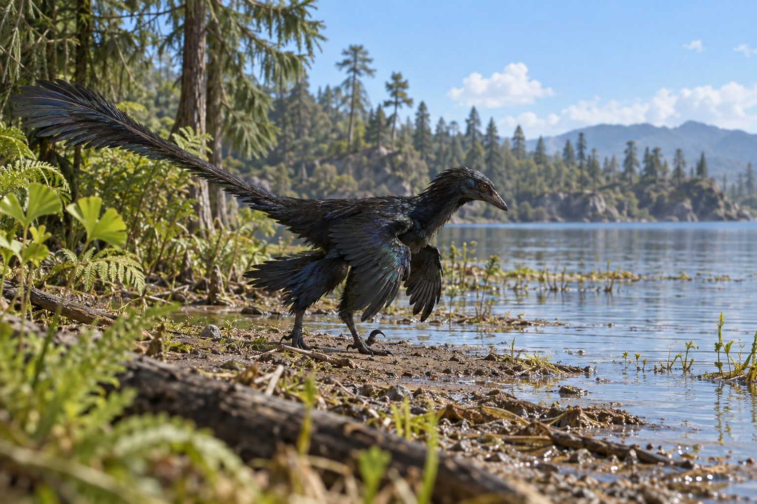 A life reconstruction of Microraptor in its habitat