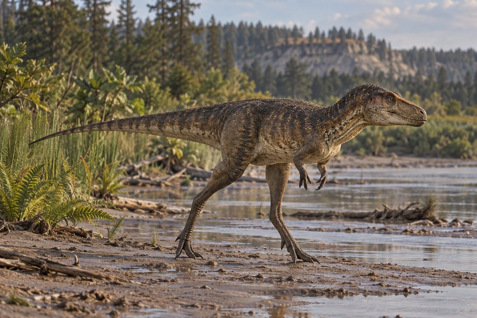 A life reconstruction of Nanotyrannus in its habitat