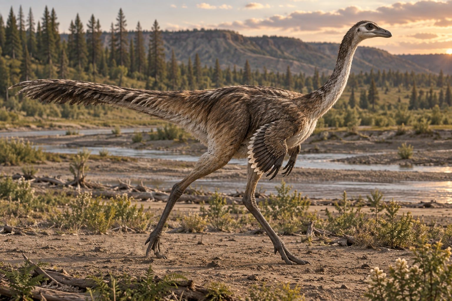 A life reconstruction of Ornithomimus in its habitat