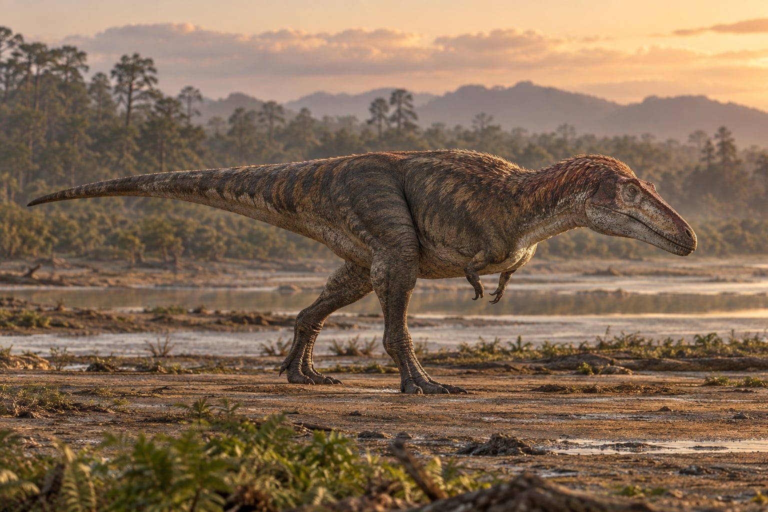 A life reconstruction of Qianzhousaurus in its habitat