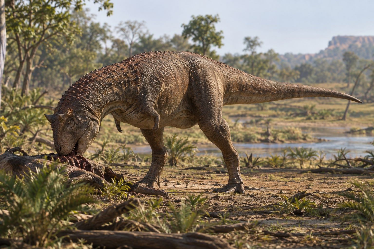 A life reconstruction of Rajasaurus in its habitat