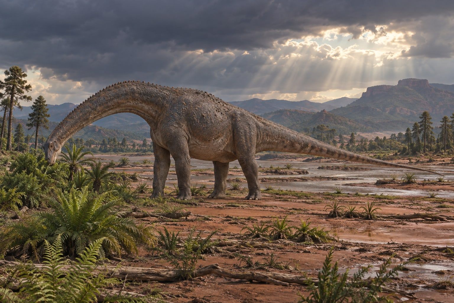 A life reconstruction of Rapetosaurus in its habitat