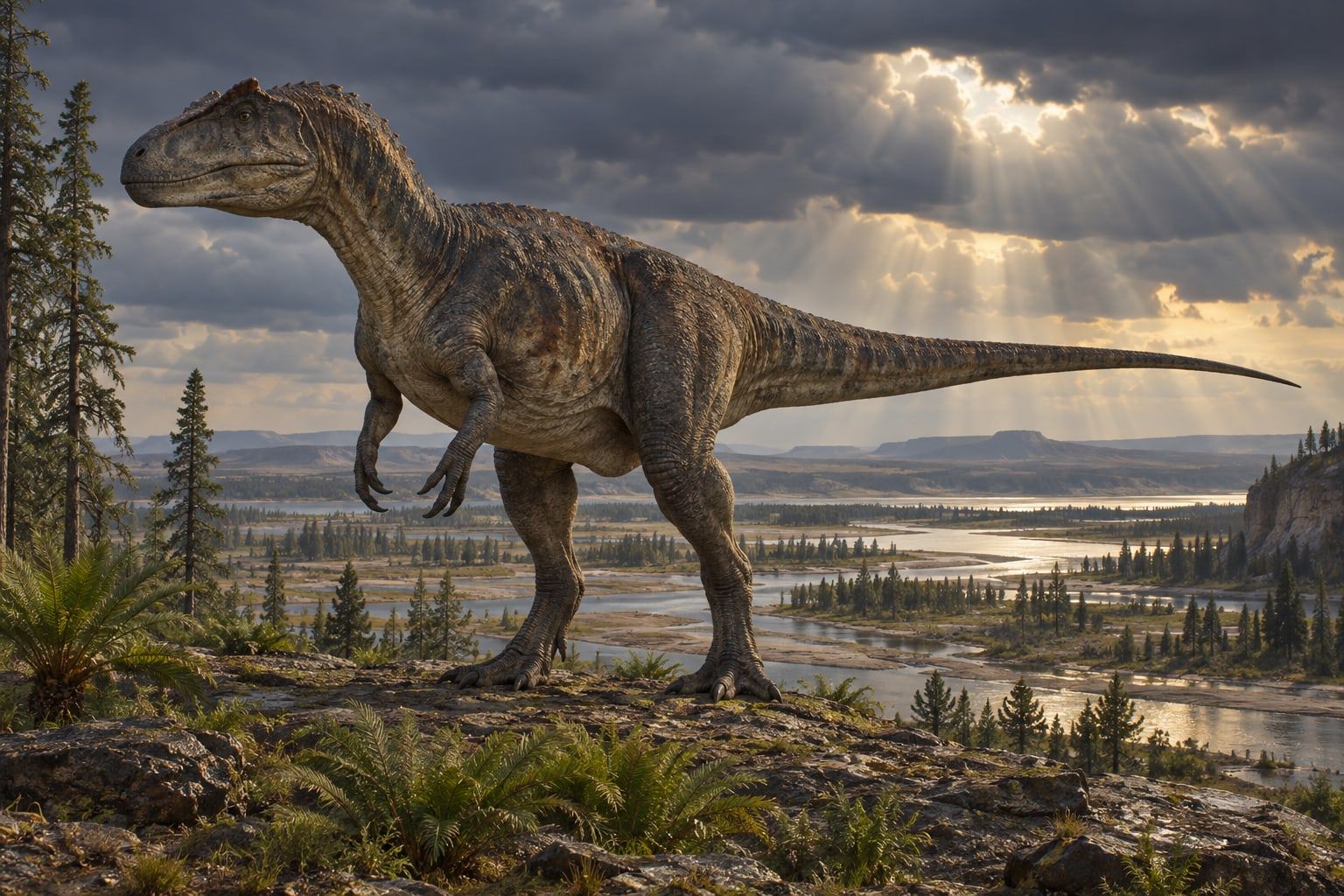 A life reconstruction of Saurophaganax in its habitat