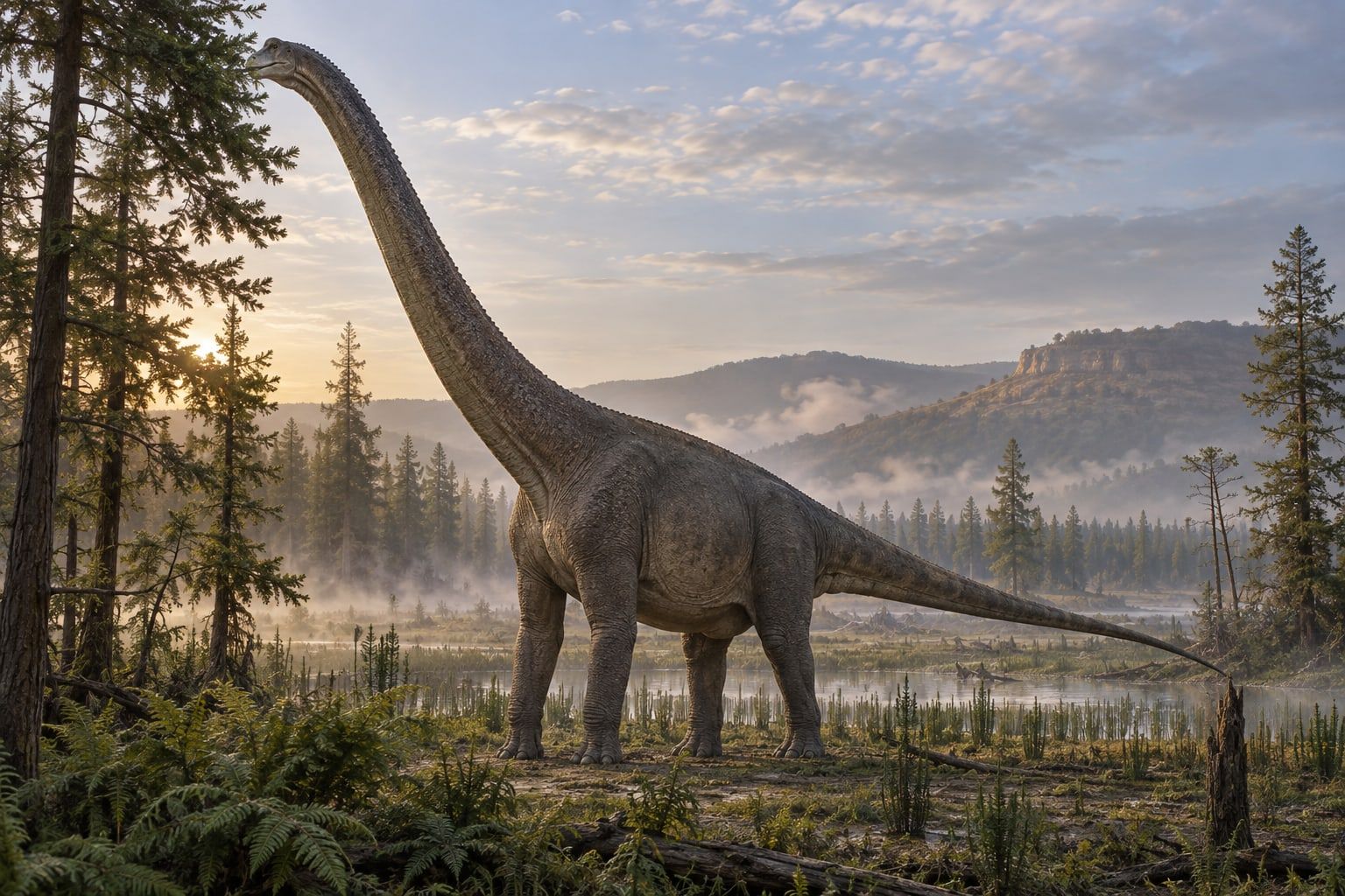 A life reconstruction of Sauroposeidon in its habitat
