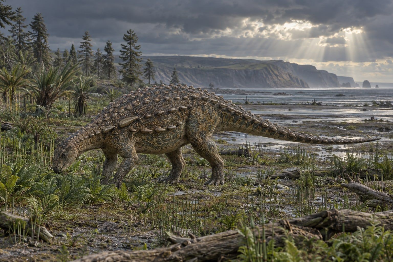A life reconstruction of Scelidosaurus in its habitat