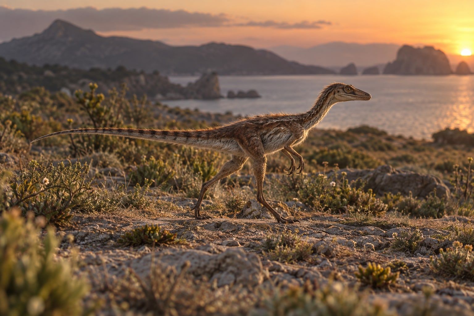 A life reconstruction of Scipionyx in its habitat