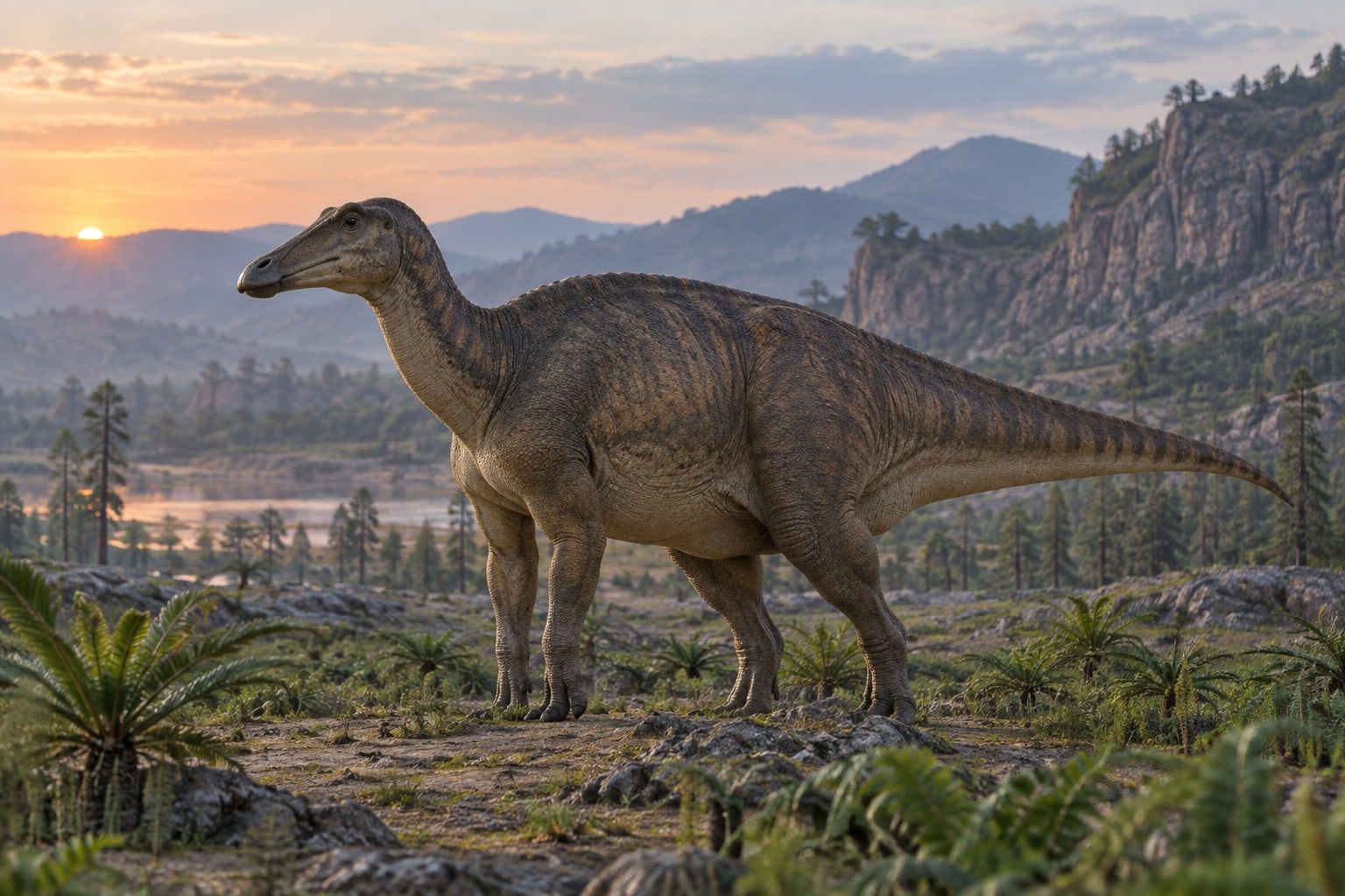 A life reconstruction of Shantungosaurus in its habitat