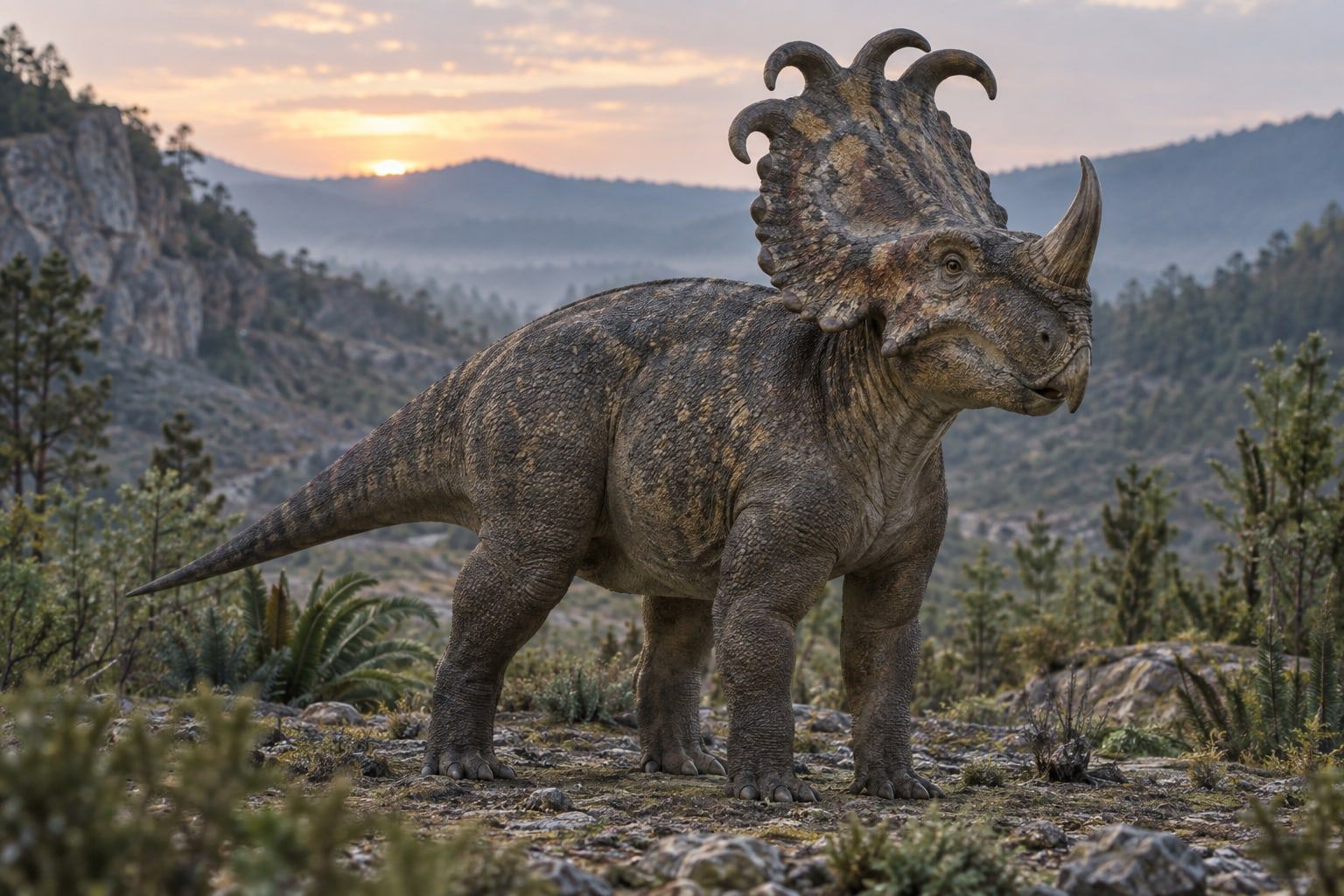 A life reconstruction of Sinoceratops in its habitat