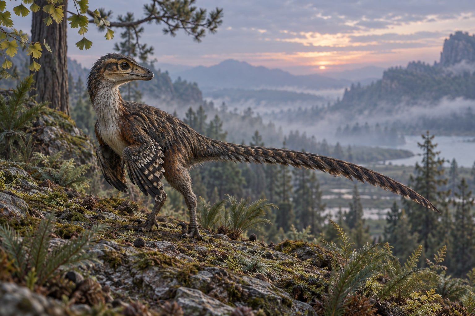 A life reconstruction of Sinornithosaurus in its habitat