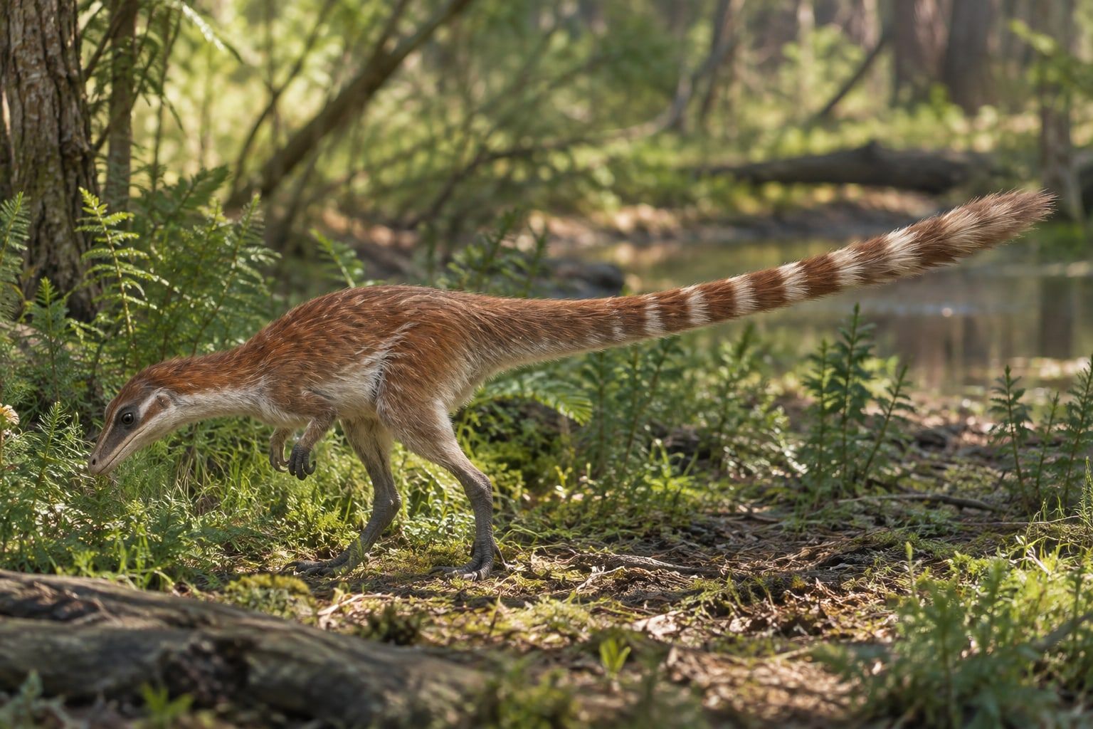 A life reconstruction of Sinosauropteryx in its habitat