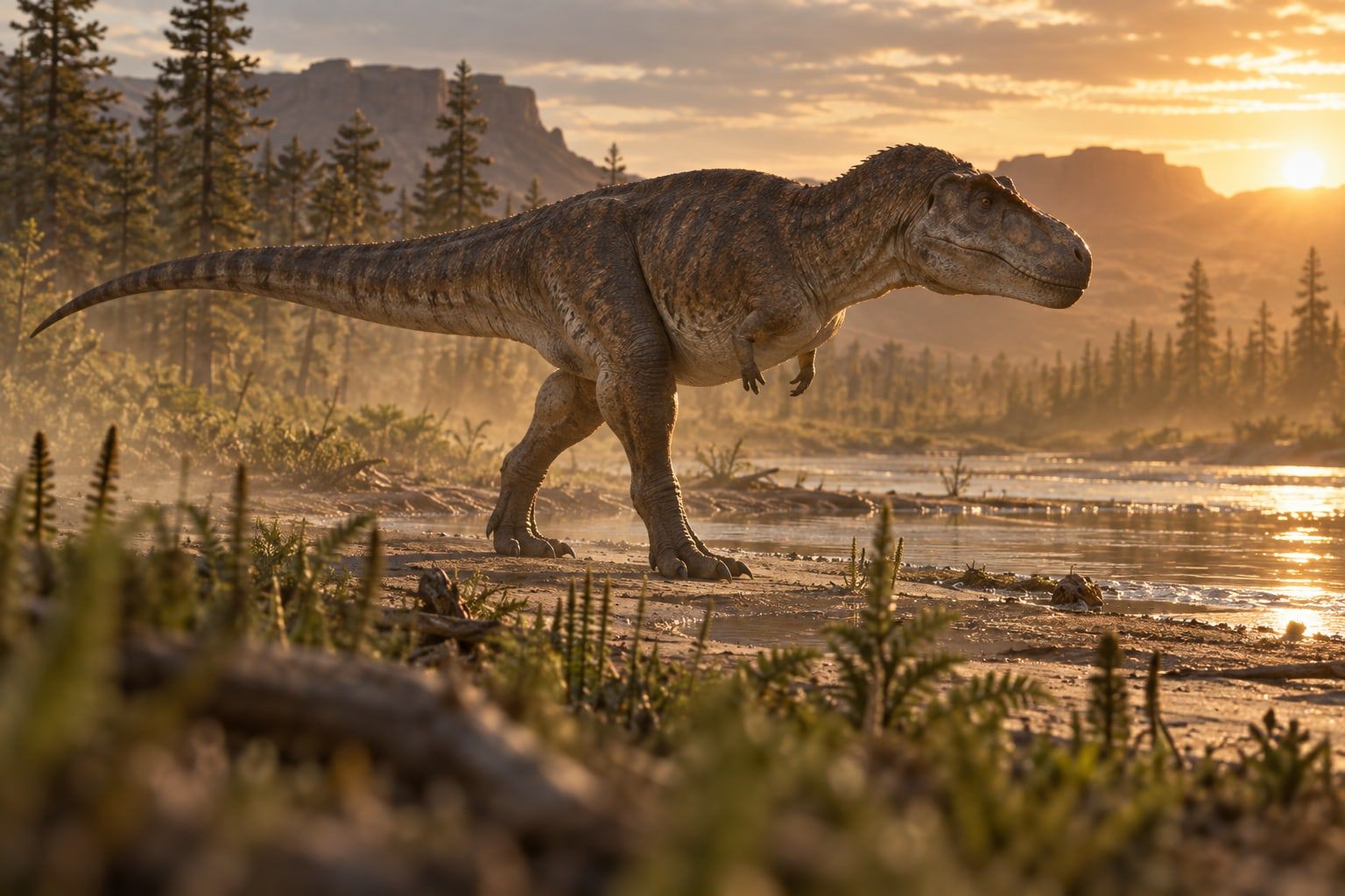 A life reconstruction of Tarbosaurus in its habitat