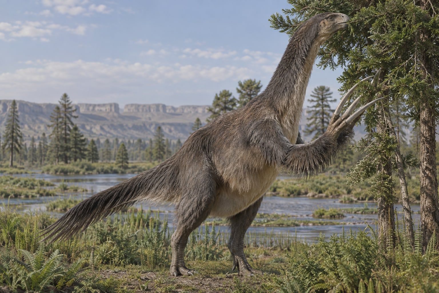 A life reconstruction of Therizinosaurus in its habitat