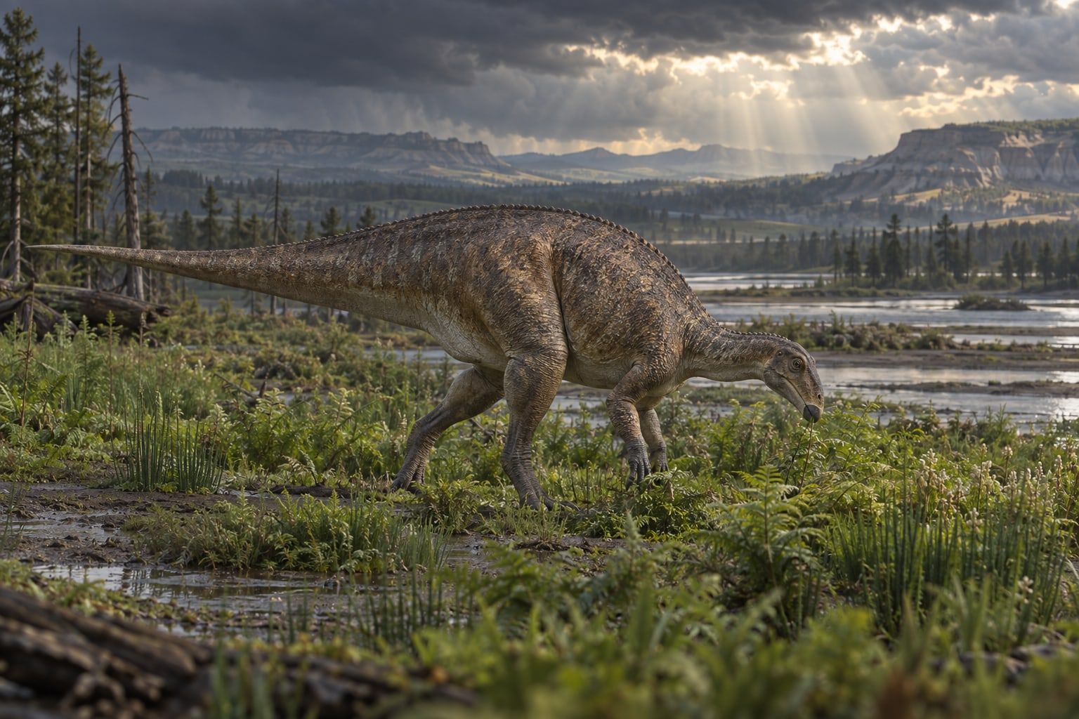 A life reconstruction of Thescelosaurus in its habitat