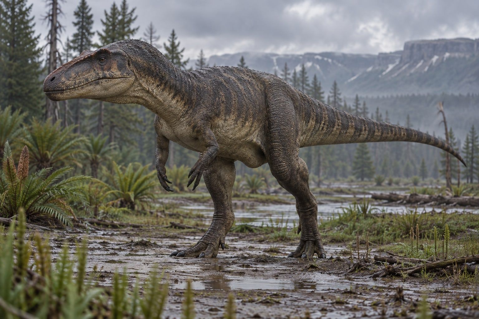 A life reconstruction of Torvosaurus in its habitat