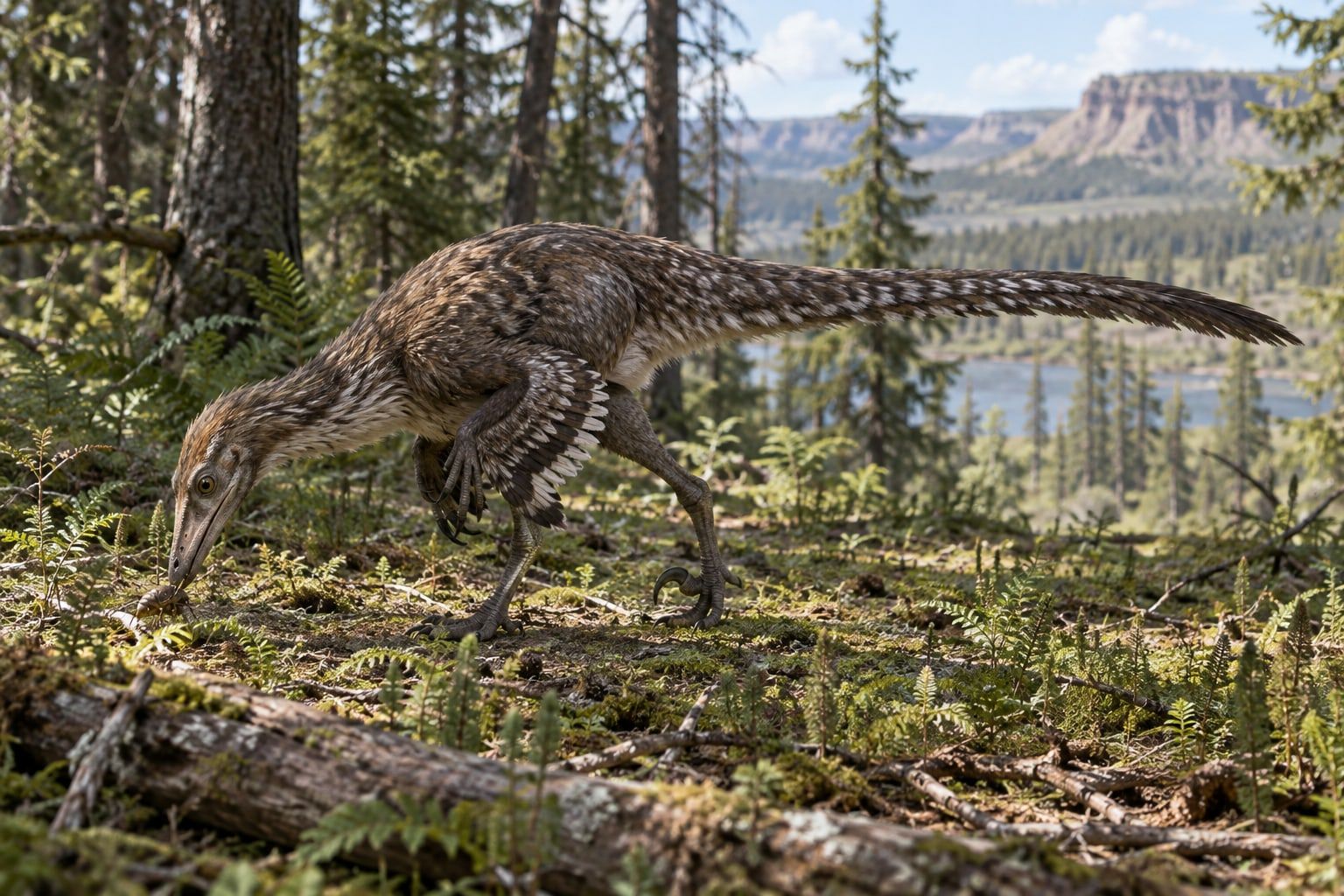 A life reconstruction of Troodon in its habitat