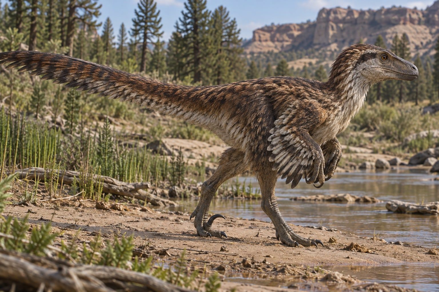A life reconstruction of Utahraptor in its habitat