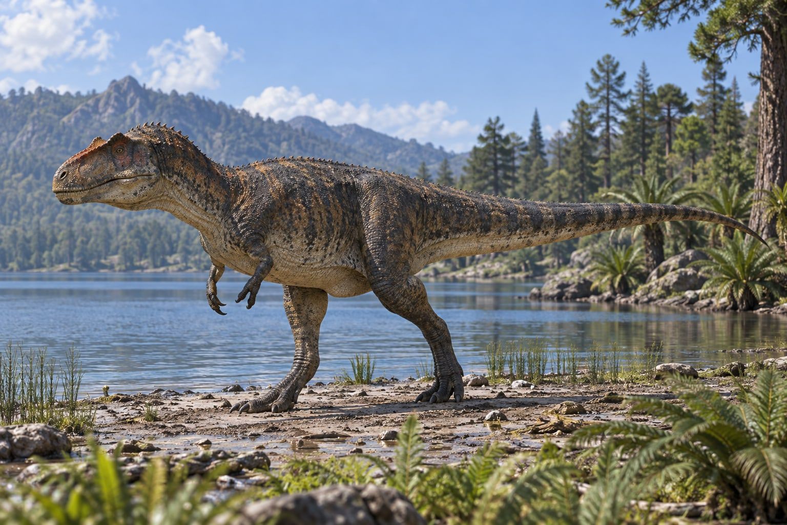 A life reconstruction of Yangchuanosaurus in its habitat