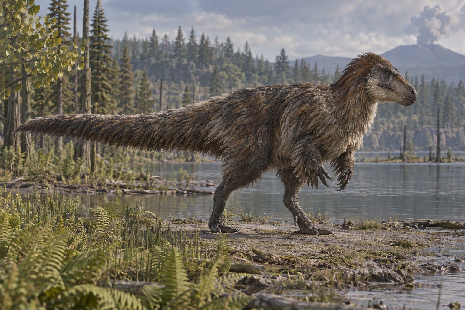 A life reconstruction of Yutyrannus in its habitat